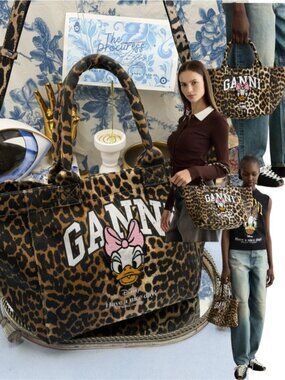 🆕 GANNI 🧿 x DISNEY NWOT Daisy Duck Leopard Print Small Shopper Tote